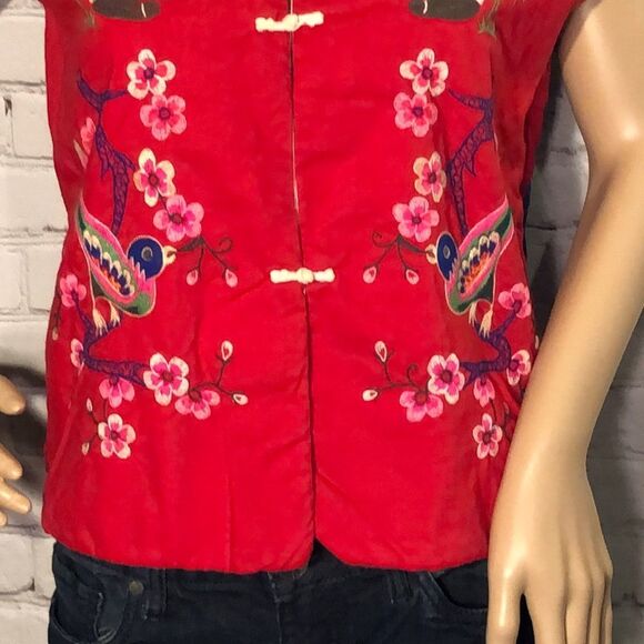 Vintage Handmade One of a Kind Asian Panda Red Vest Embroidered Medium? - Picture 3 of 8